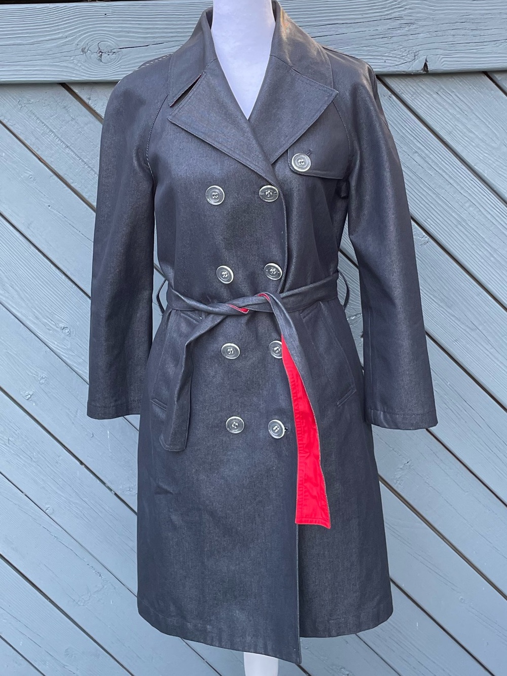 5/48 Saks Fifth Avenue Dark Gray  Double-Breasted Trench Coat with Belt size 4